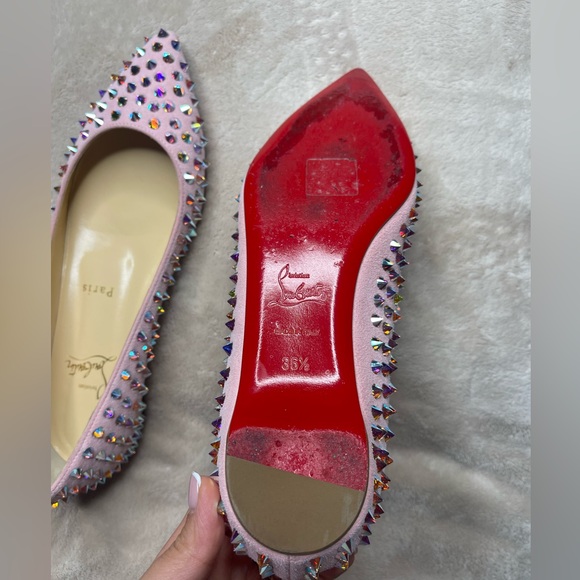 CHRISTIAN LOUBOUTIN KRYSTALIC FLAT SUEDE/CRYSTAL SPYKES - Picture 8 of 13